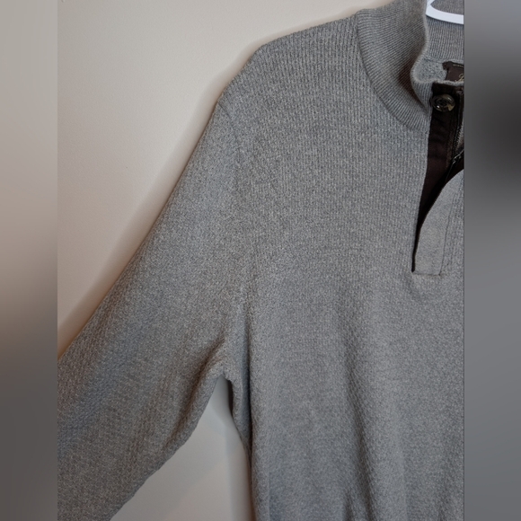 Tasso Elba Suprema Cotton Mens XL Gray Knit Pullover Sweater 1/4 zip - Picture 5 of 8